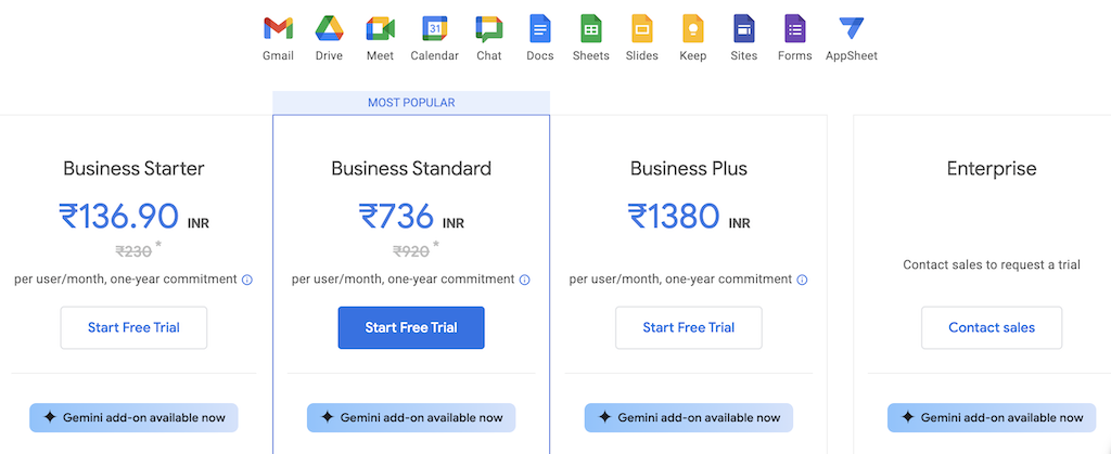 Google_Workspace_pricing - The Paris Post Microsoft 365 offers various plans for businesses, starting at per user per month for the Basic plan. The Business Standard plan, which includes desktop versions of Office applications, is priced at .50 per user per month. Microsoft 365 also offers Enterprise plans with advanced security and compliance features, starting at per user per month. (Google Workspace vs Microsoft 365).